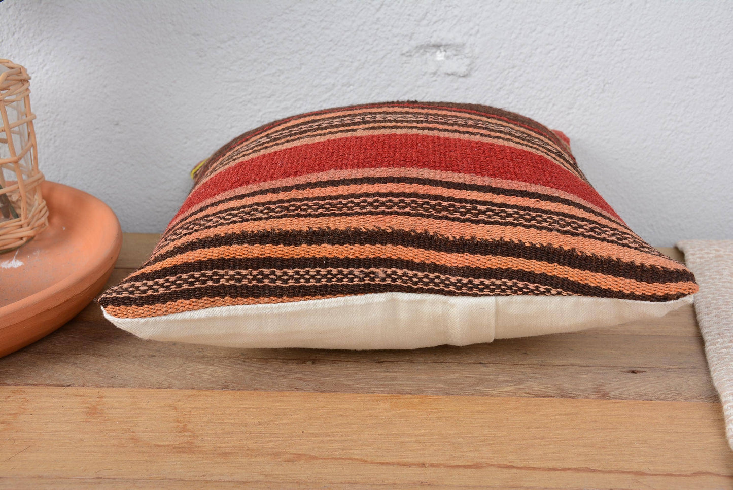 Handmade Turkish Kilim Pillow, Vintage Handwoven Striped