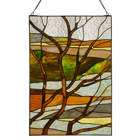 20"H Fall Treescape Stained Glass Window Panel