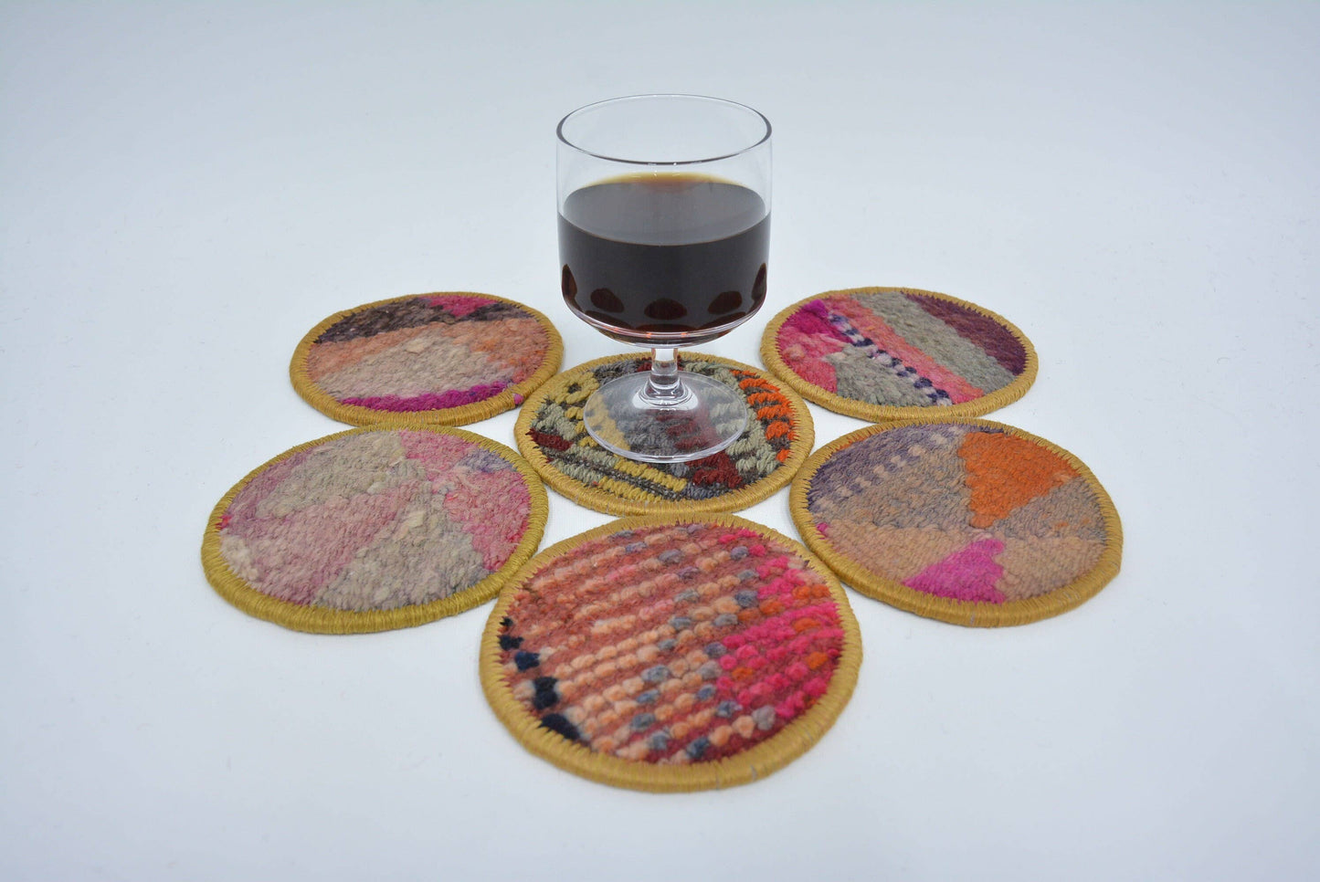 Round Vintage Tribal Rug Coaster Set, Non Slip, Washable
