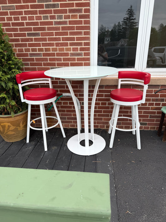 3pc Metal High Top Round Table, Two Stools