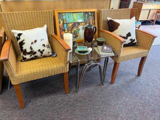 Wicker Chair with Wooden Armrests