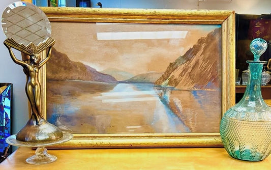 Original Watercolor Lake Sunset Scene