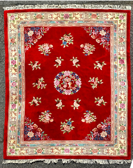 Sculptured Red Chinese Rug 12’ 4” by 9 ft