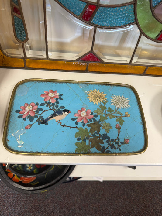 large aqua cloisonne tray