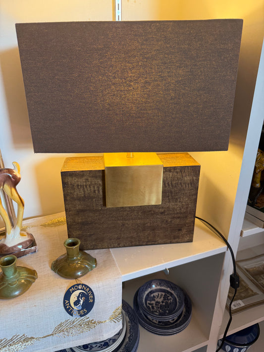 Brown & Gold Wooden Square Lamp