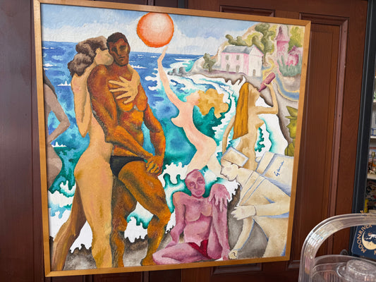 Modernist Beach Party Oil Painting