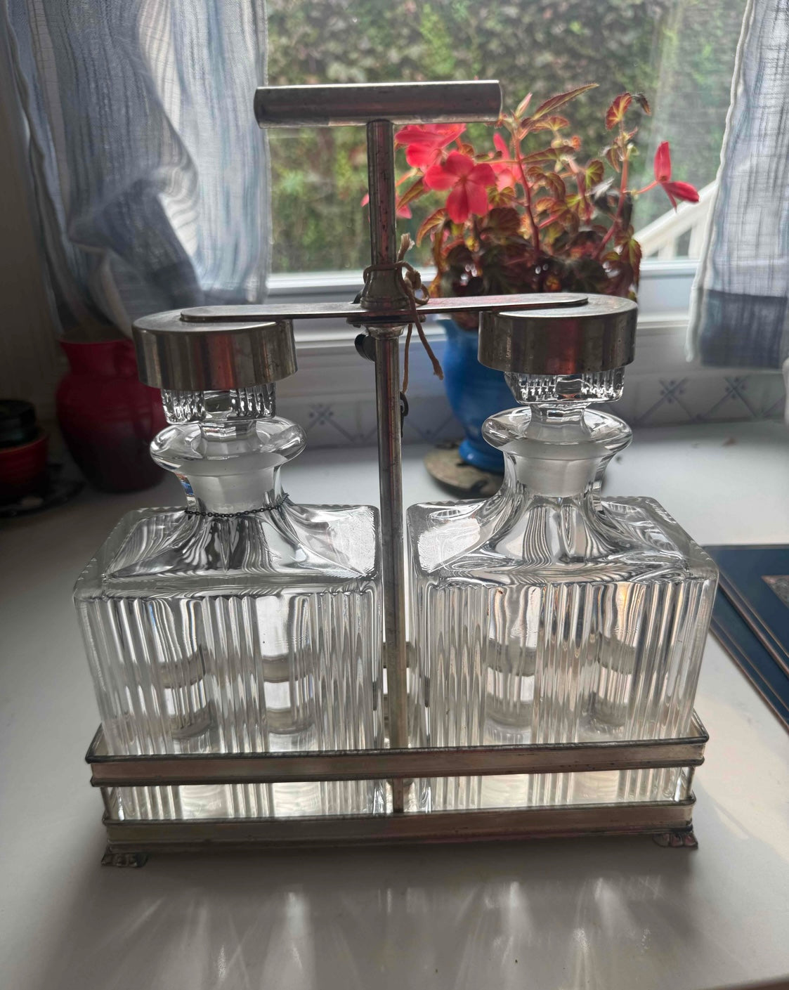 Vintage Tantalus Set w/Glass Decanters