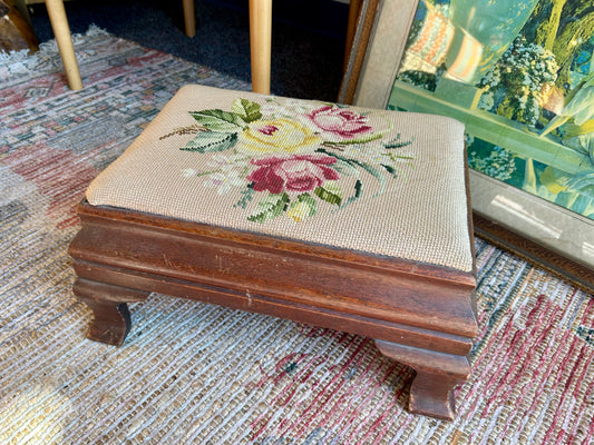 Floral Needlepoint Footstool