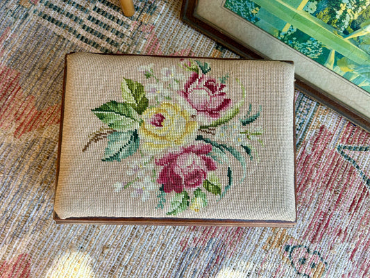 Floral Needlepoint Footstool