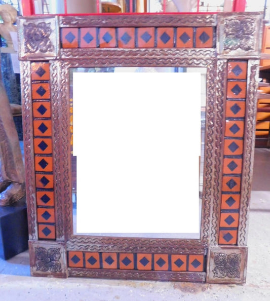 Toleware Mirror with Orange Tile