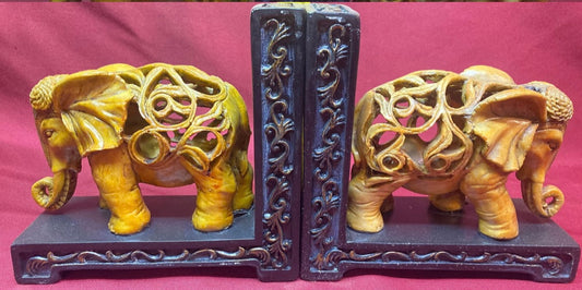 Carved Elephant Bookends