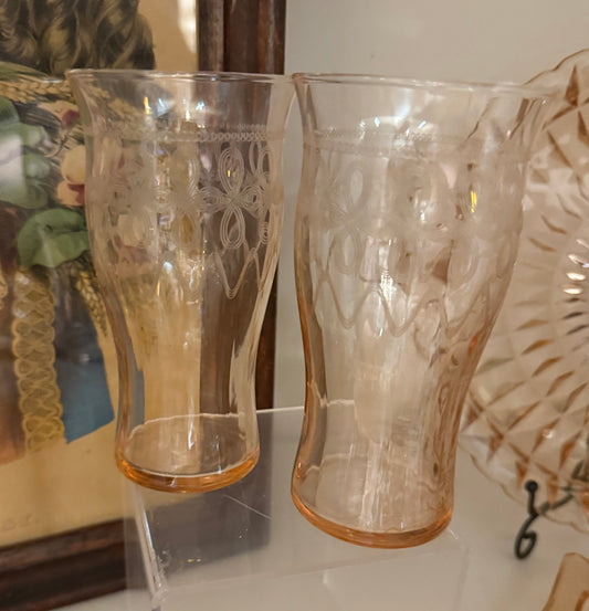 Pink Depression Glass Diamond Quilt Cups (pair)