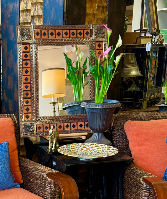 Toleware Mirror with Orange Tile