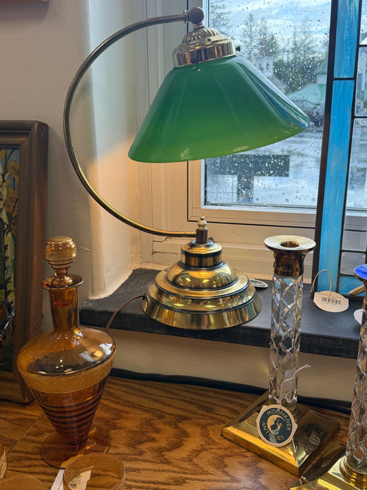 Curved Arm Brass Bankers Lamp