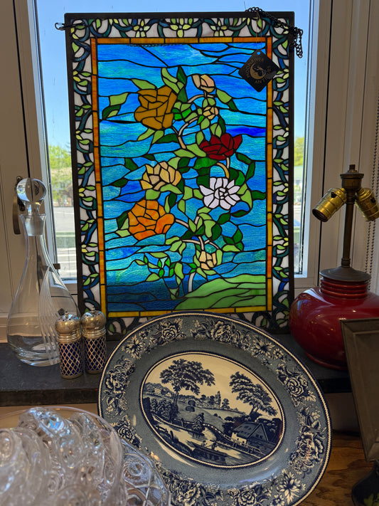 Stained Glass Flowers Hanging Window Panel