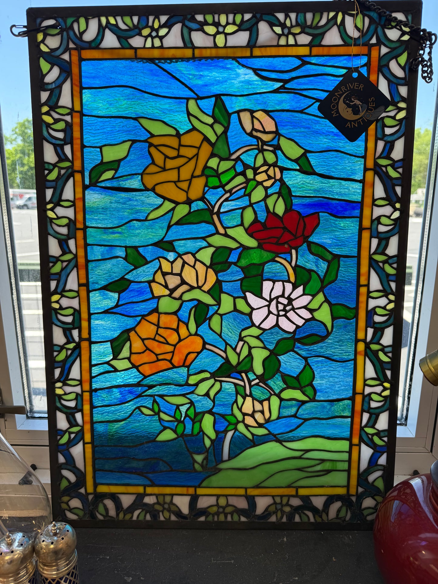 Stained Glass Flowers Hanging Window Panel