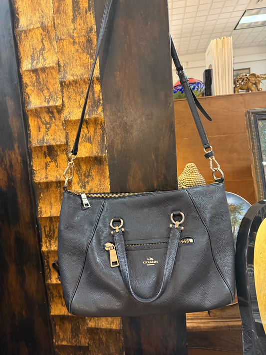Black Leather Coach Pebble Prairie Satchel