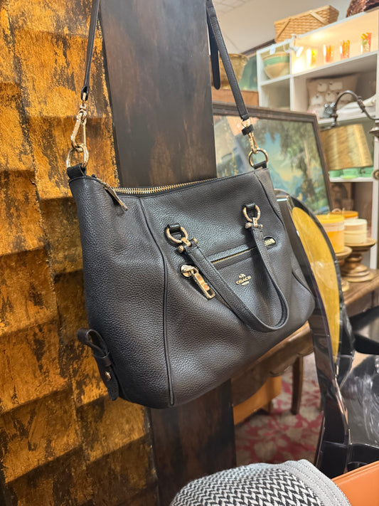 Black Leather Coach Pebble Prairie Satchel