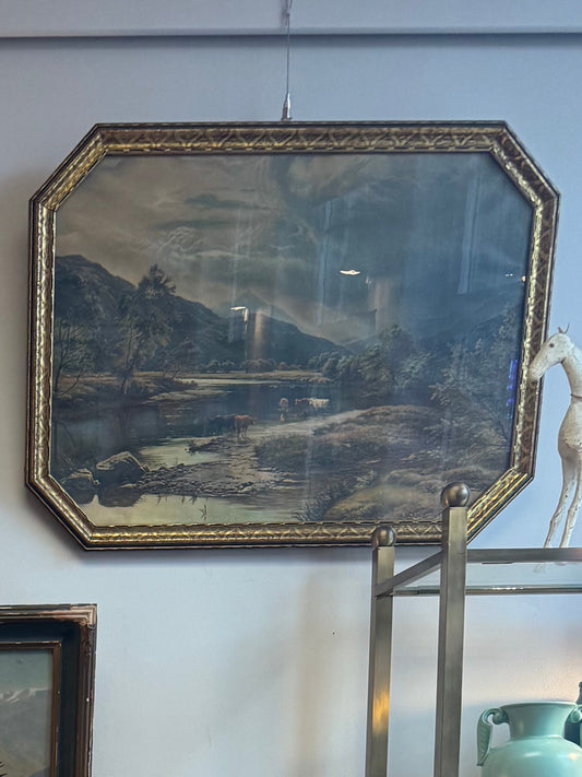 Vintage Landscape Print w/Cows