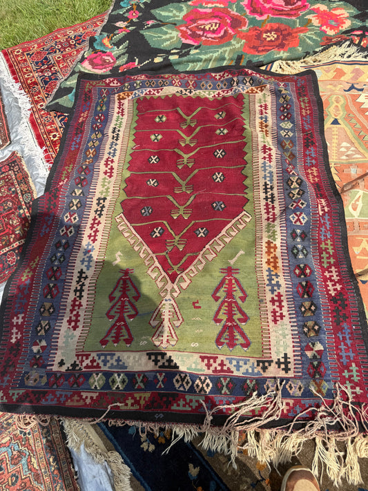 Vintage Kilim Green Area Rug
