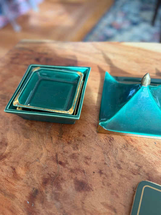 Art Deco Green Ashtray Box (as-is)