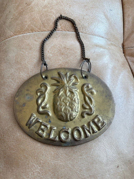 Brass Pineapple Welcome Sign