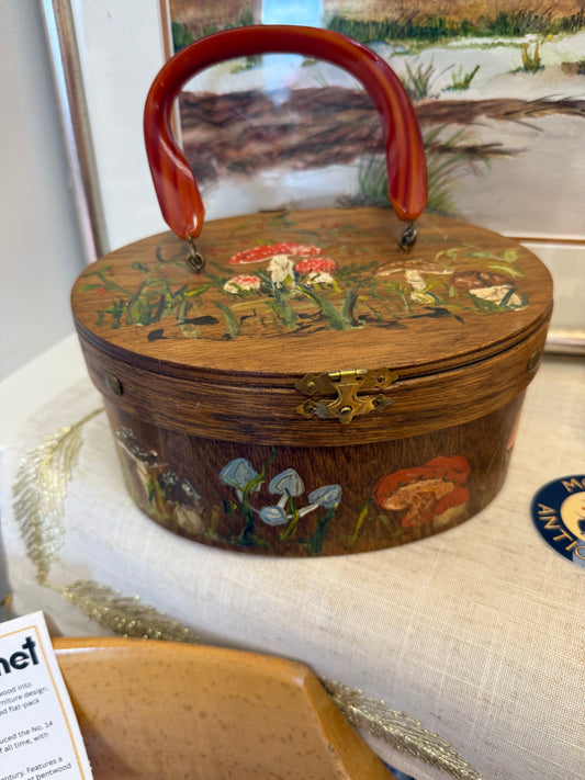 Wooden Painted Mushrooms Purse