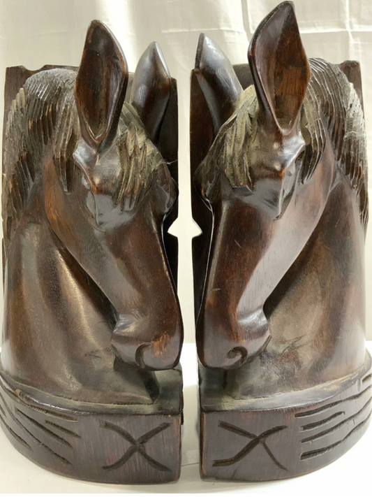 Pair of Carved Wooden Western Bookends