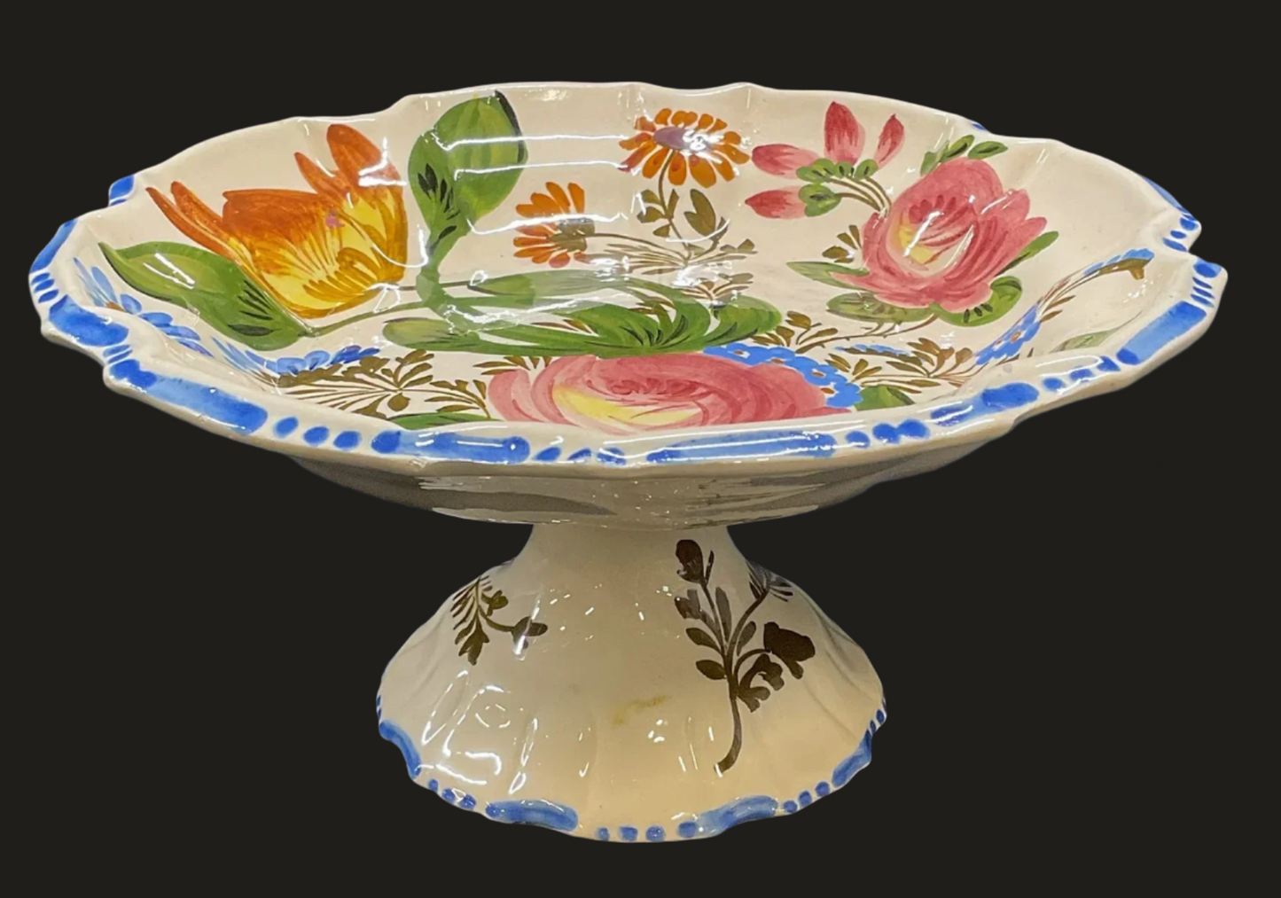 Hand Painted Ceramic Footed Dish