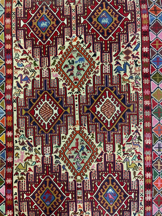 Soumak Kilim Vintage Handwoven Wool Area Rug