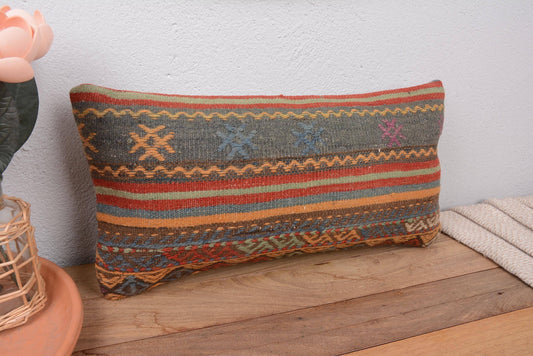 Kilim Boho Lumbar Pillow Cover 10x20 Home Decor
