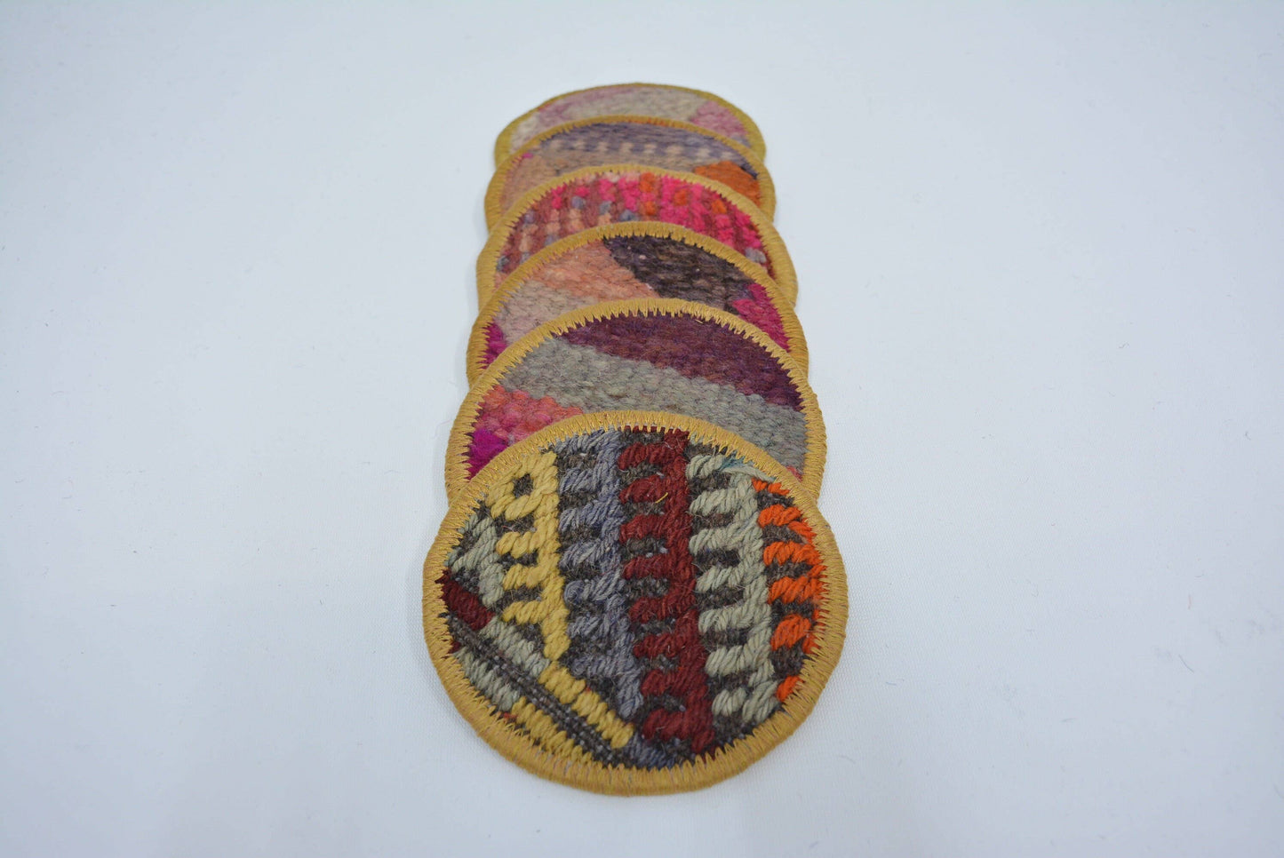 Round Vintage Tribal Rug Coaster Set, Non Slip, Washable