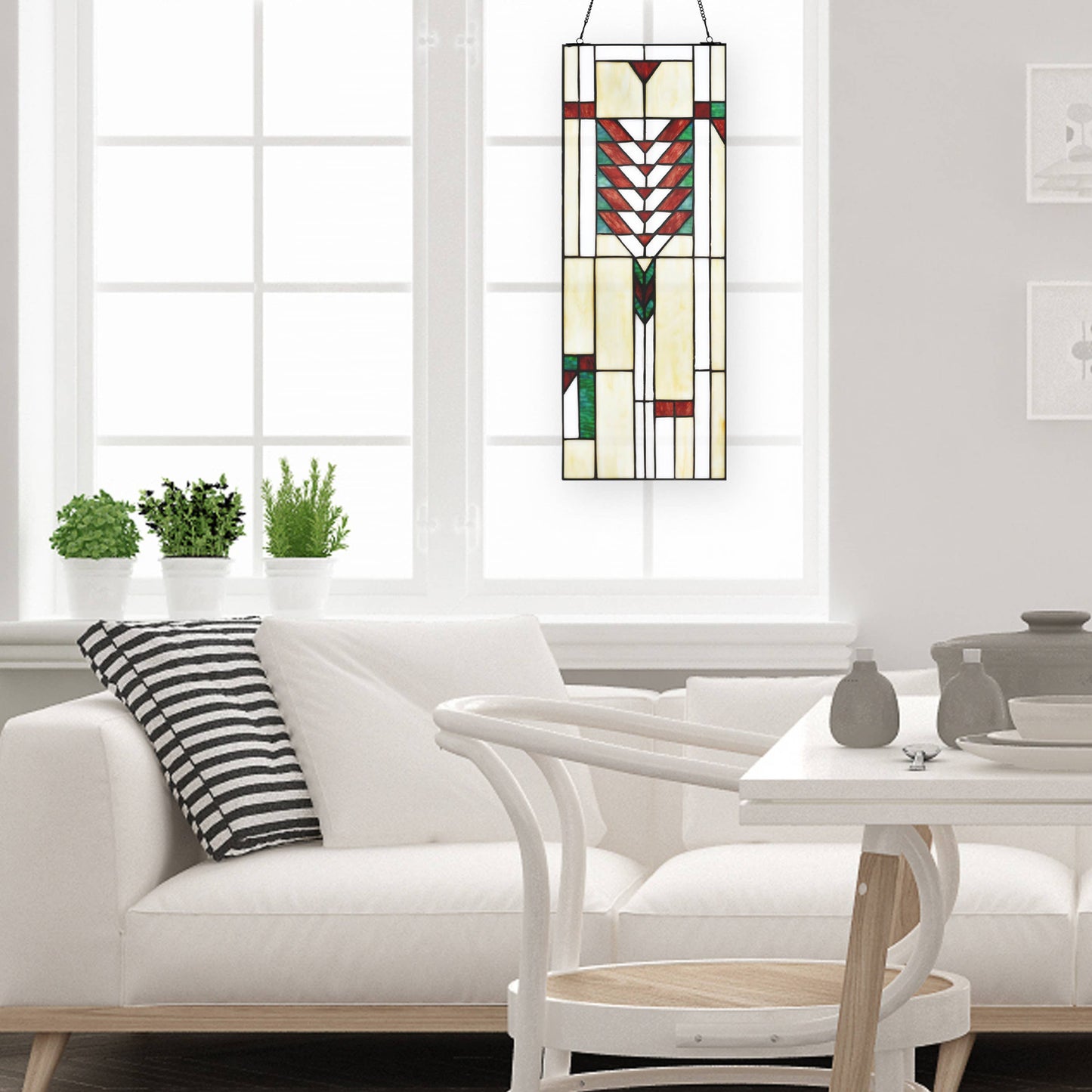 23.4"H Declan Ivory Stained Glass Window Panel