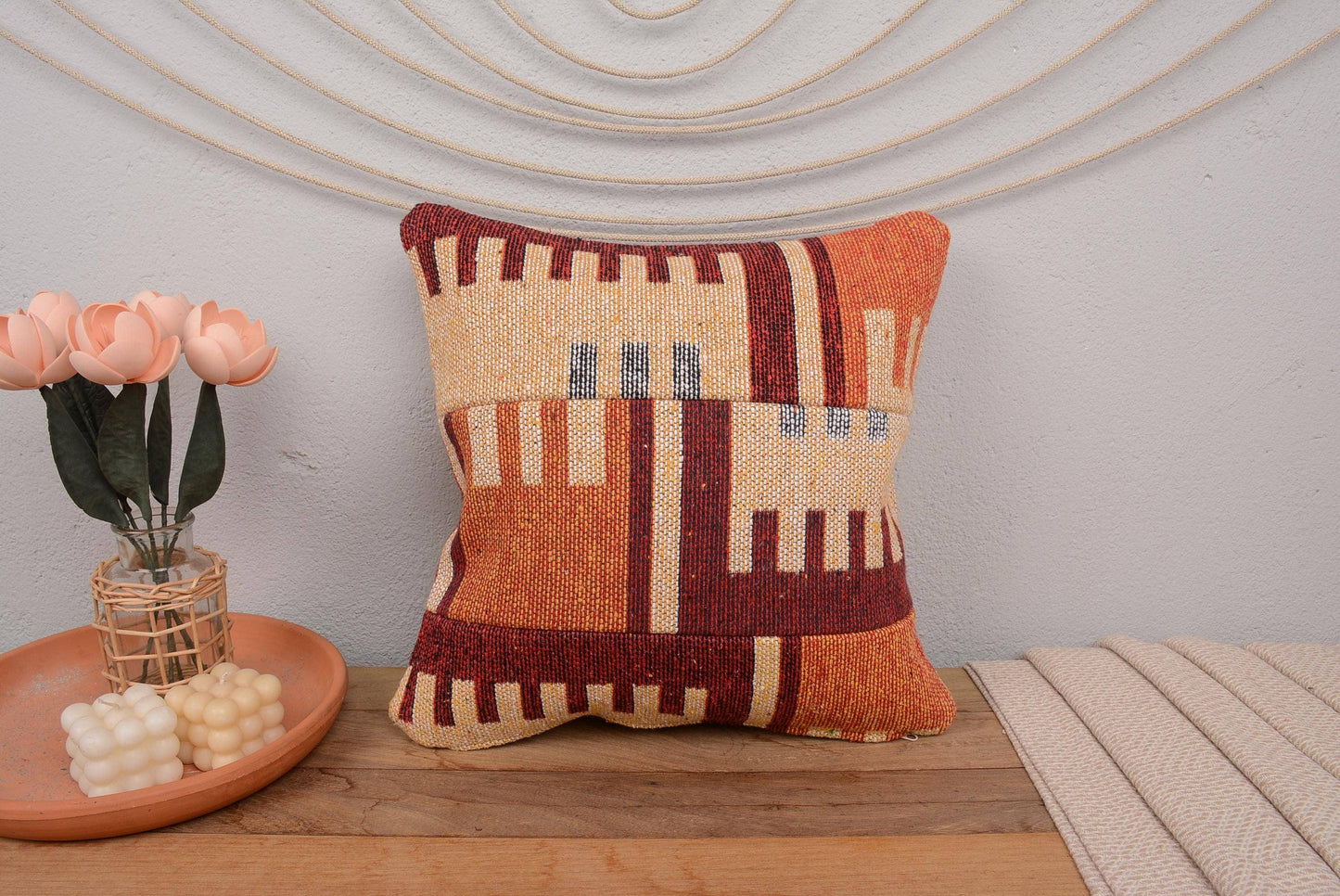 Antique Kilim Cushion Sham for Sofa 16x16 Patterned