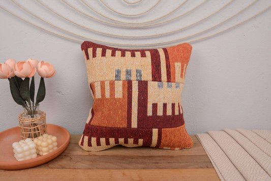 Antique Kilim Cushion Sham for Sofa 16x16 Patterned