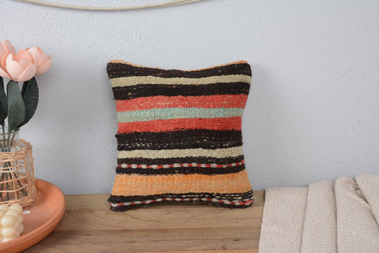 Ethnic Striped Kilim Throw Pillow 12x12 Vintage
