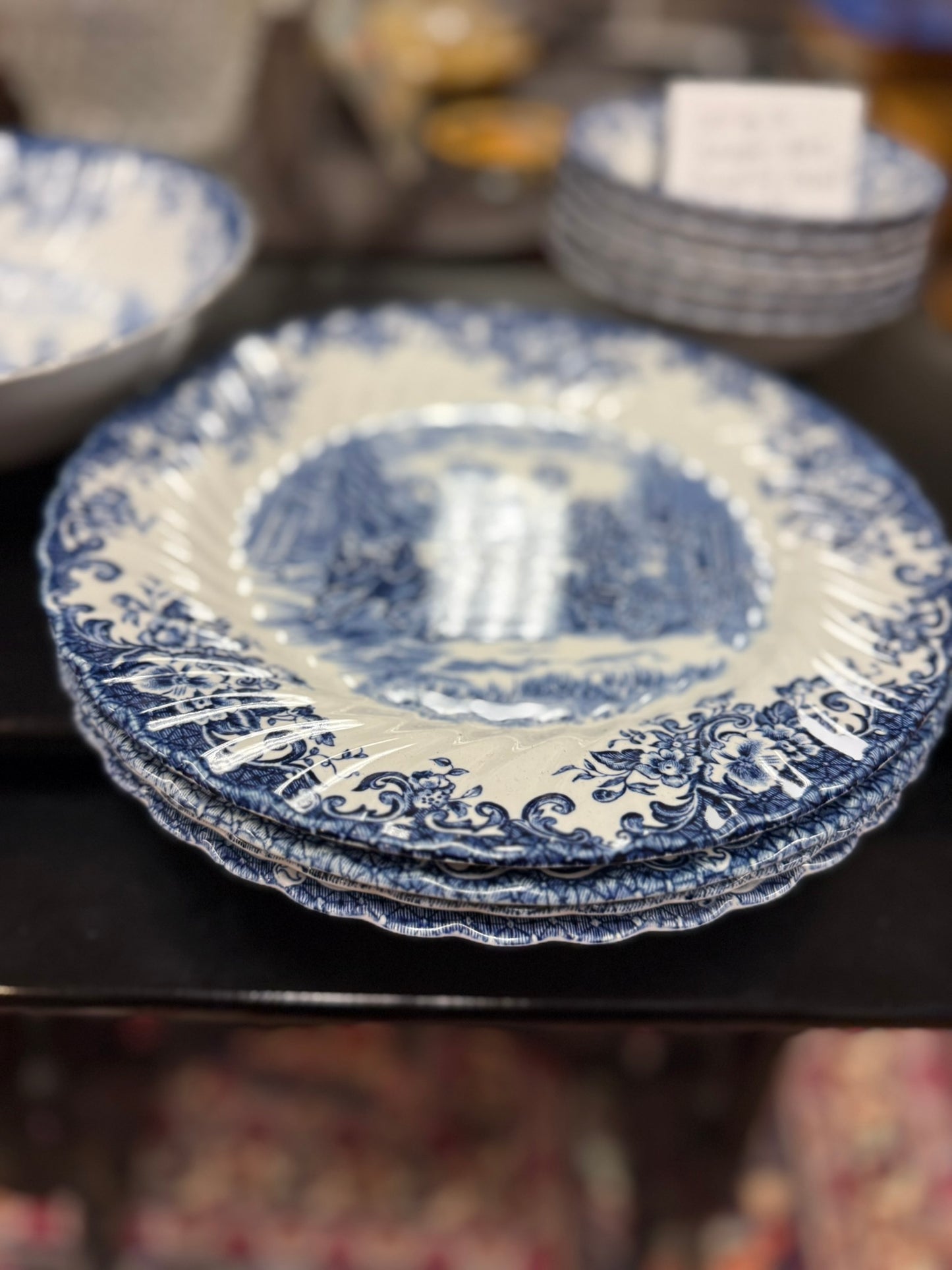 Johnson Brothers "Coaching Scenes" - Blue & White Dinner Plate Set of 6