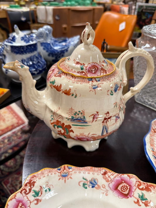 Antique Staffordshire “Hilditch Type” Chinoiserie Porcelain Teapot