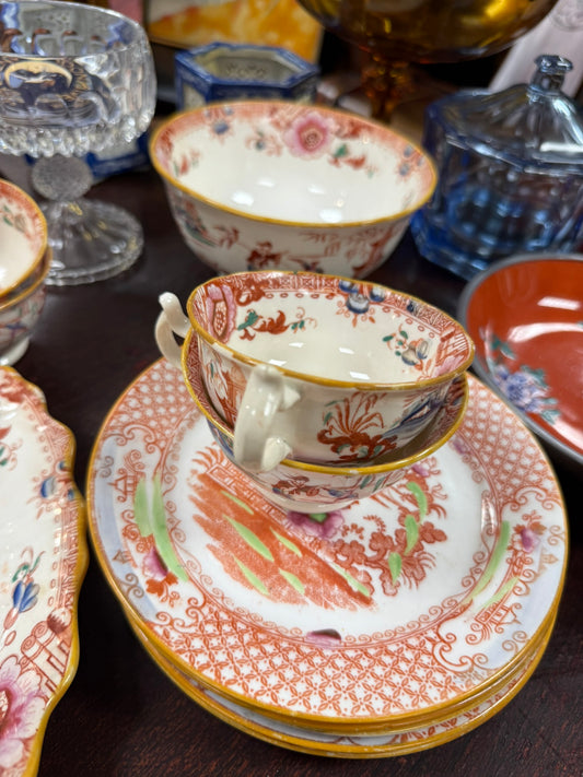 Antique Staffordshire Chinoiserie Porcelain - Teacup & Saucer
