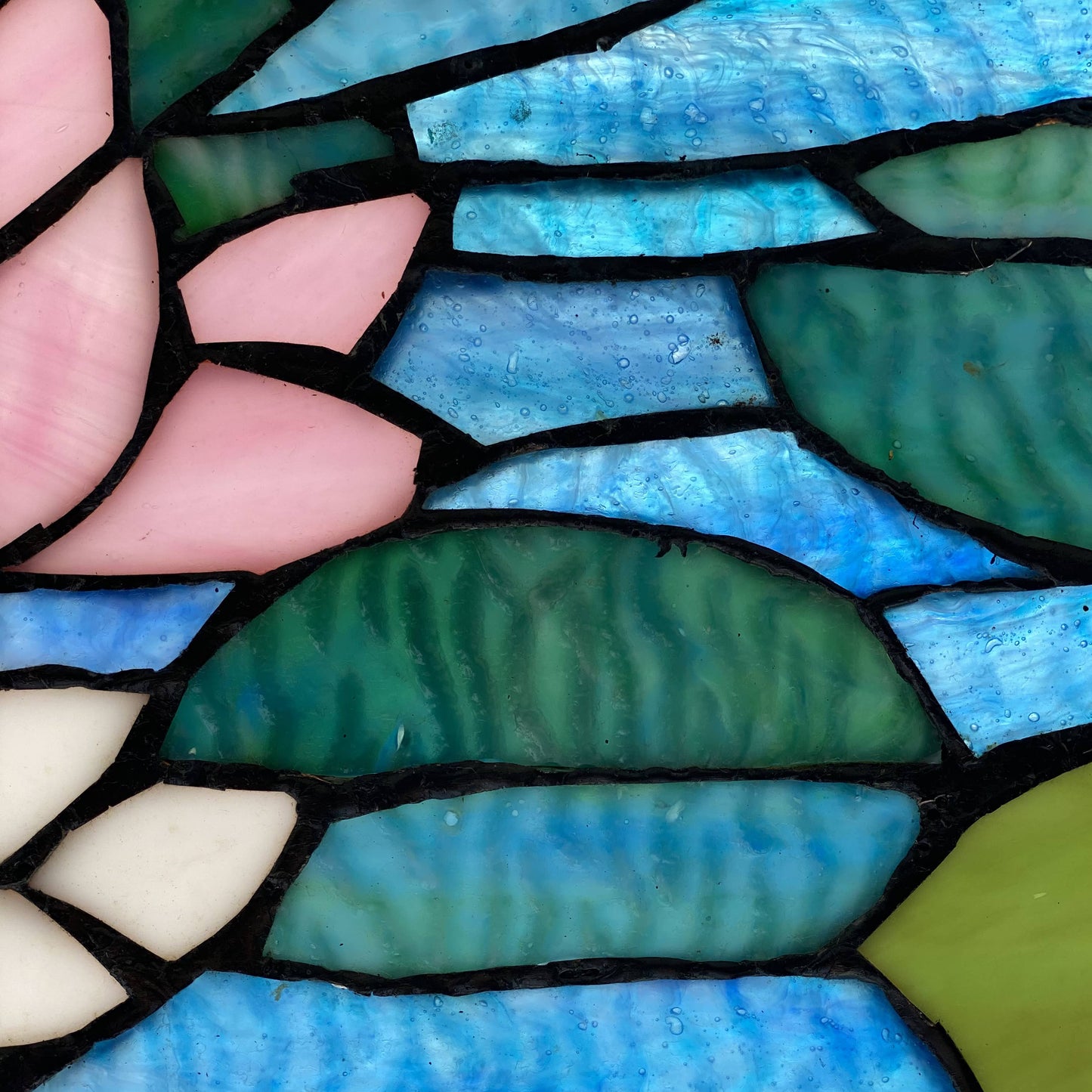 12"H Blue Lotus Pond Stained Glass Window Panel