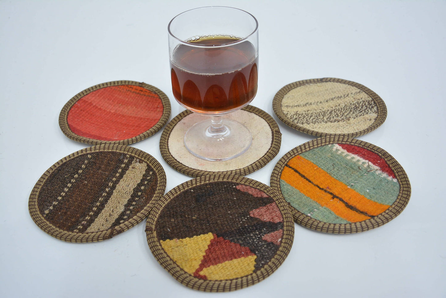 Kilim Coaster Set - Tea, Glass, Vintage, Striped Styles