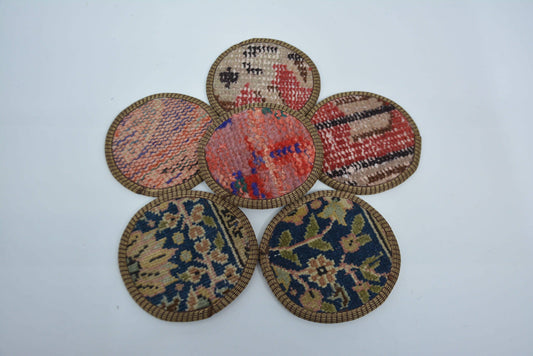 Kilim Rug Coaster Set of Six - Oriental Vintage Style