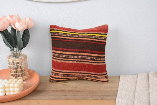 Handmade Turkish Kilim Pillow, Vintage Handwoven Striped