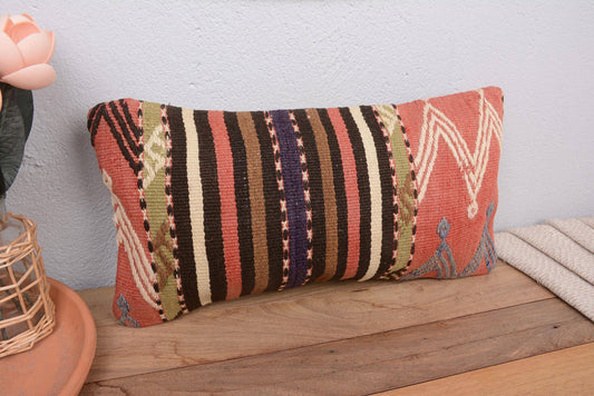 Boho Turkish Lumbar Pillow for Sofa 10x20 Antique